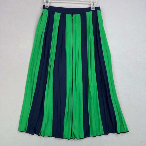J Crew Skirt Womens 0 Navy Blue Kelly Green Pleated Flowy Classic Coastal Preppy - Picture 6 of 14